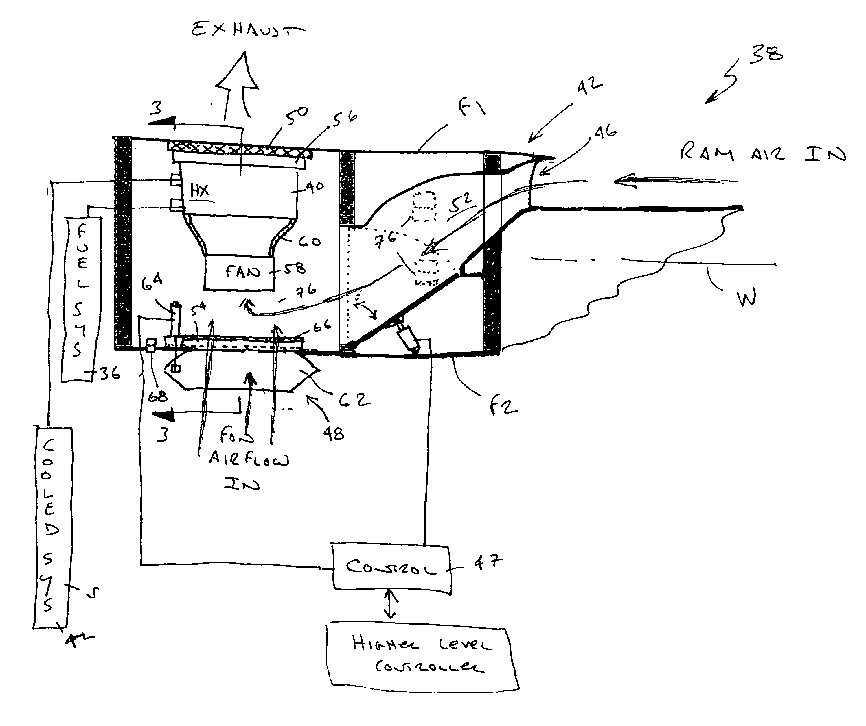 Aircraft thermal management system with reduced exhaust re-ingestion