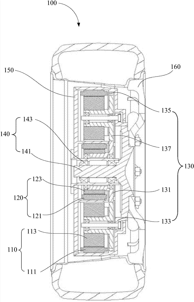 Wheel hub driving device with planetary motors and wheel power system adopting wheel hub driving device