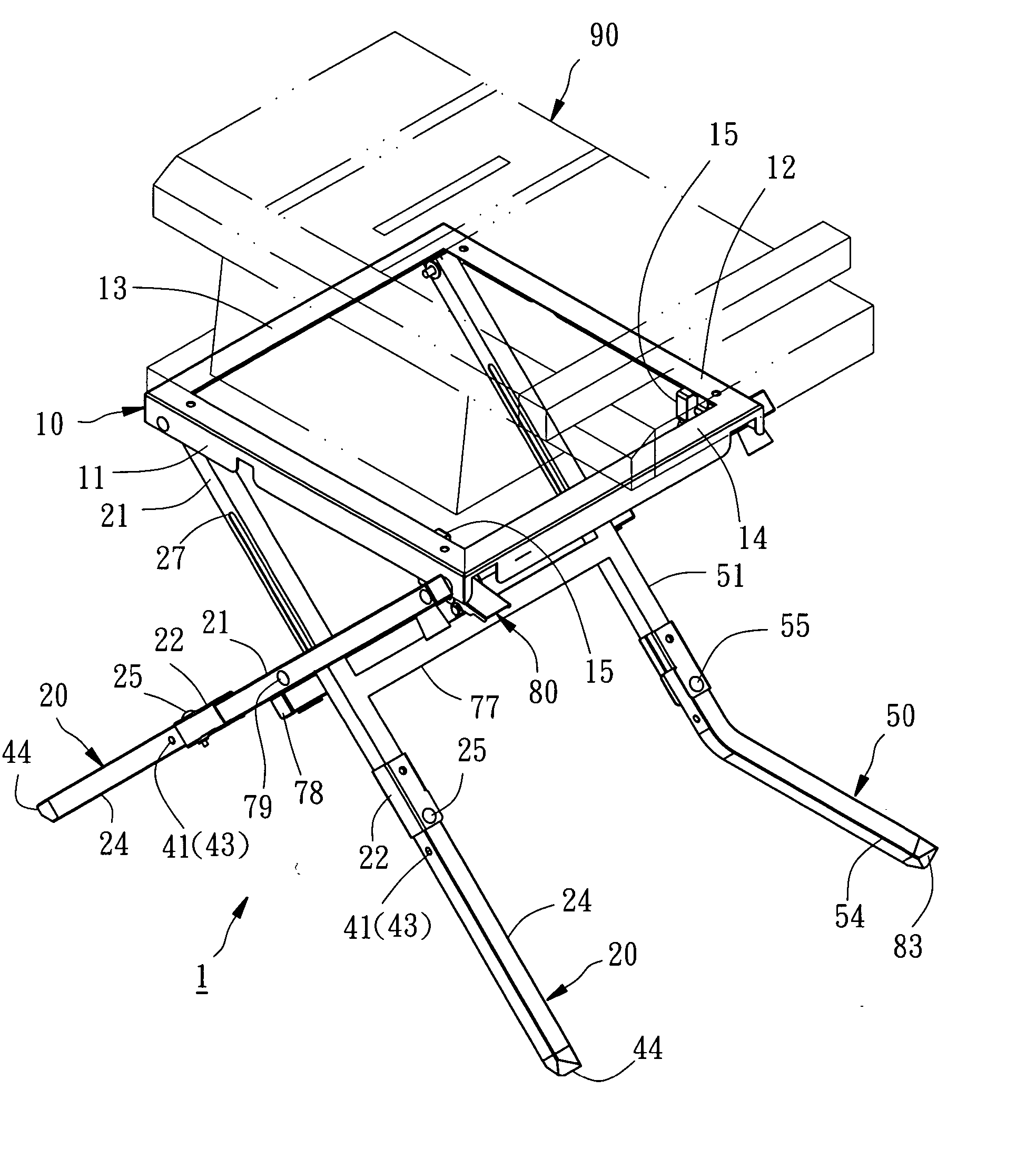 Folding collapsible stand for table saw