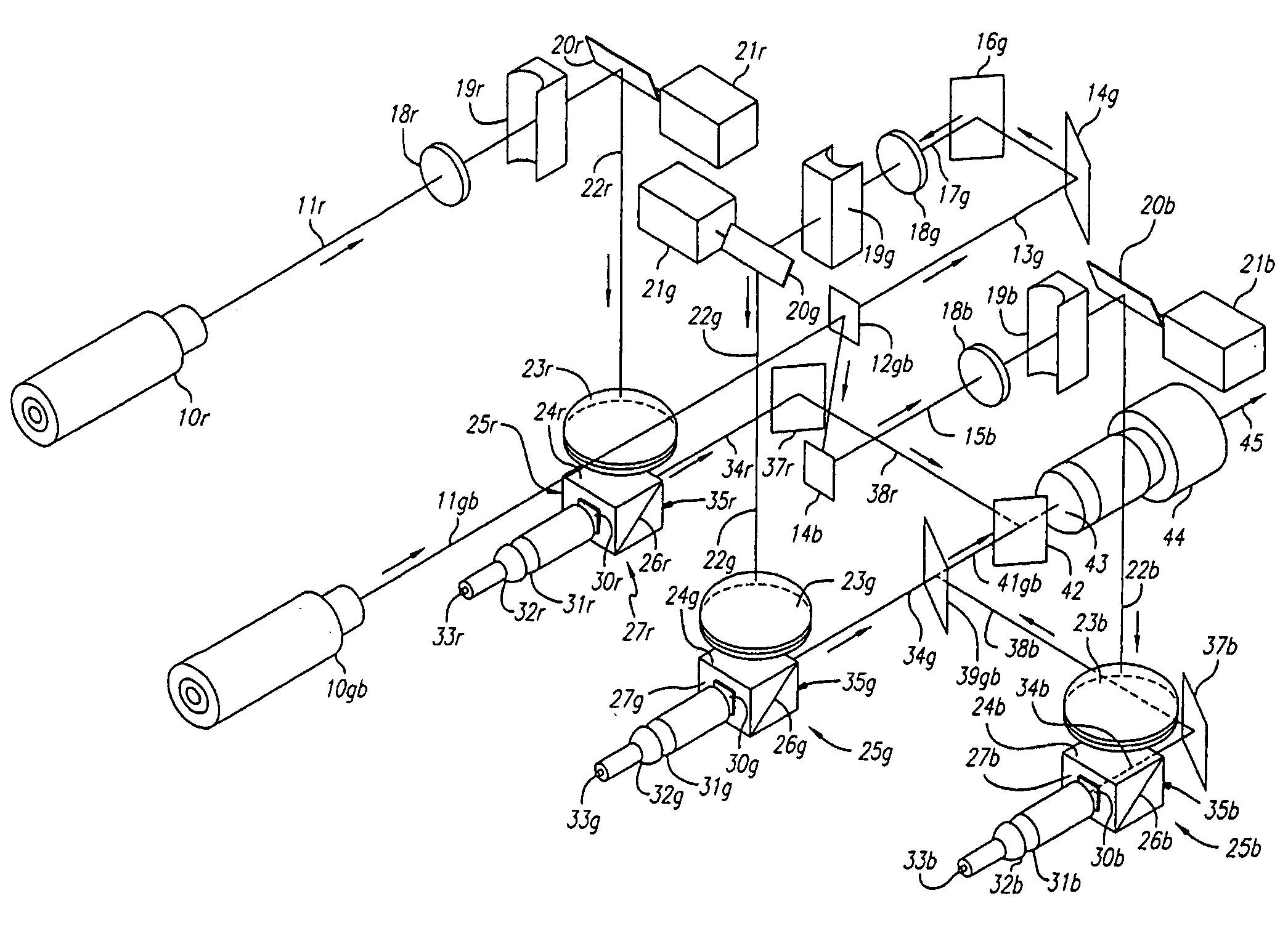 Laser projection apparatus with liquid-crystal light valves and scanning reading beam