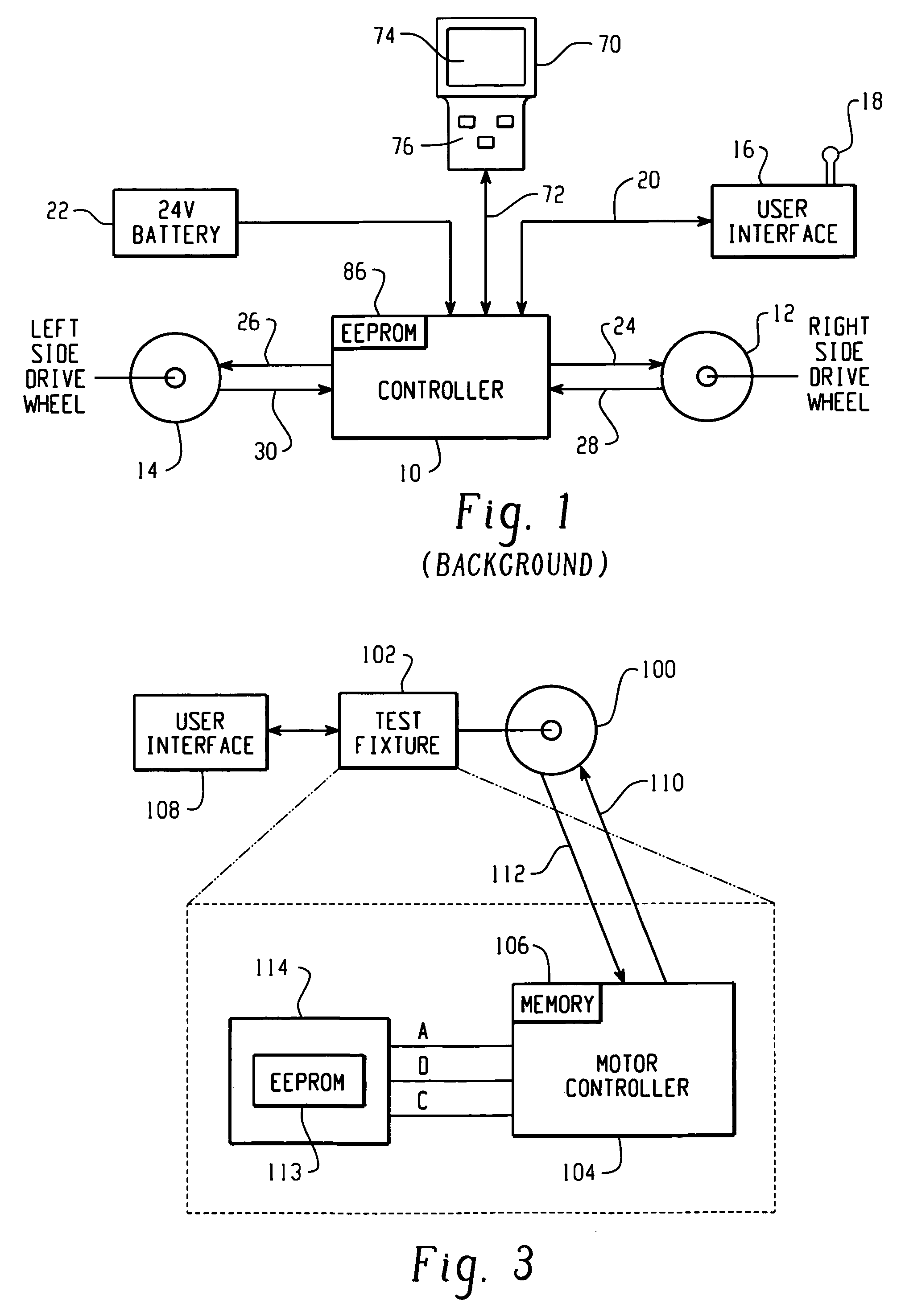 Method and apparatus for embedding motor error parameter data in a drive motor of a power driven wheelchair