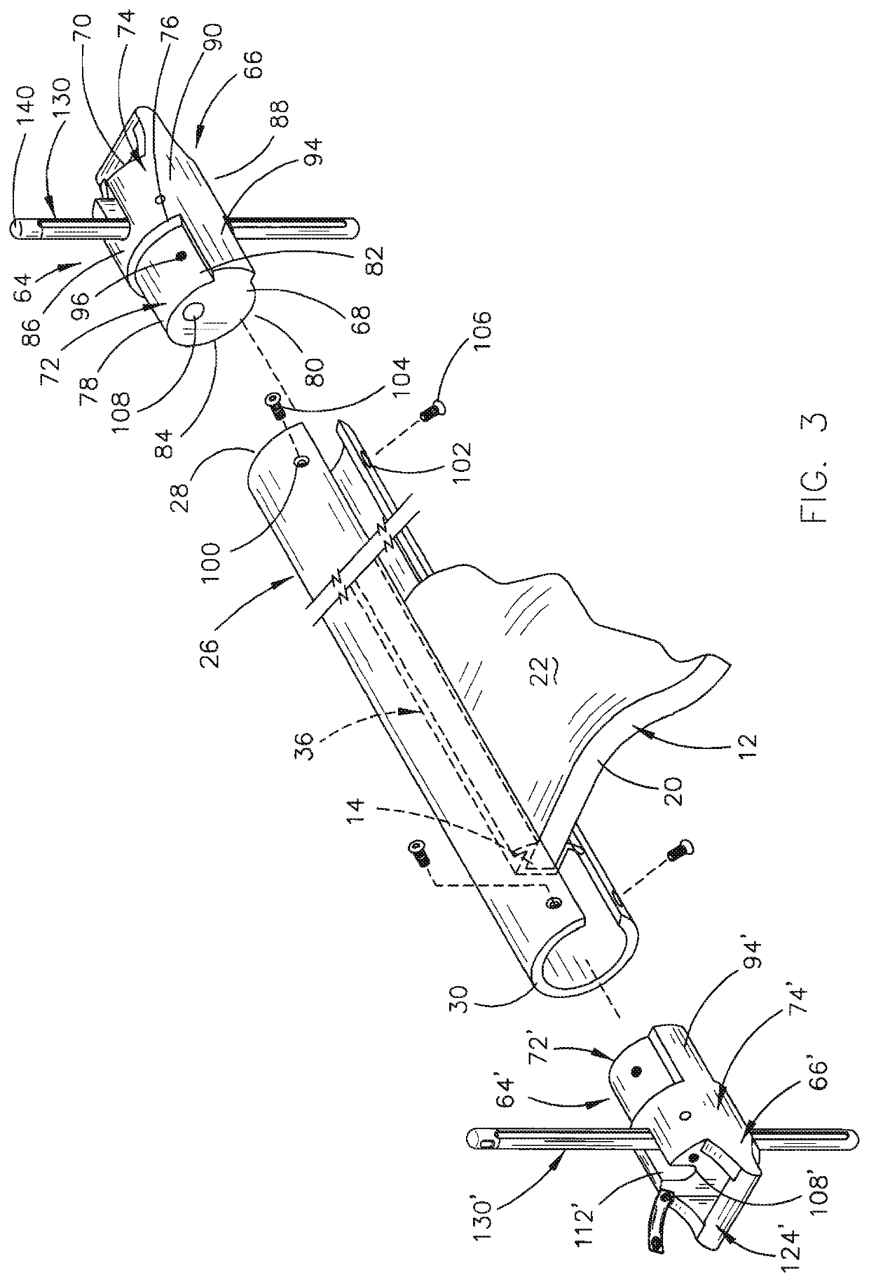 Device for rolling up and unrolling a floating mat