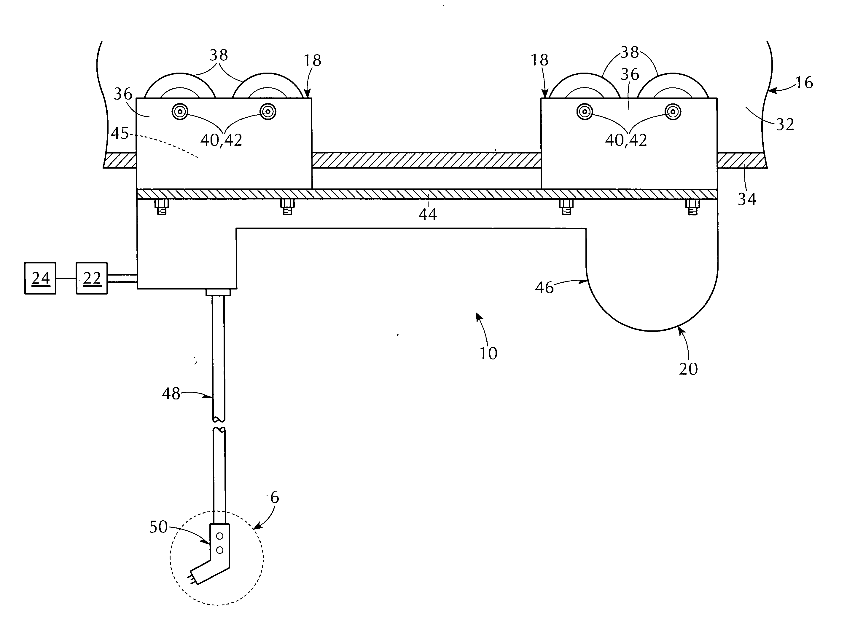 Overhead mobile charger system for reaching and charging electric vehicles parked in a pair of adjacent rows of side-by-side parking spaces