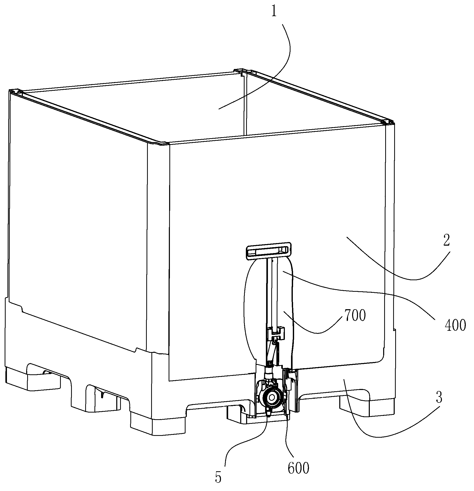 Valve opening-closing device used for compound type medium-sized bulk container and container