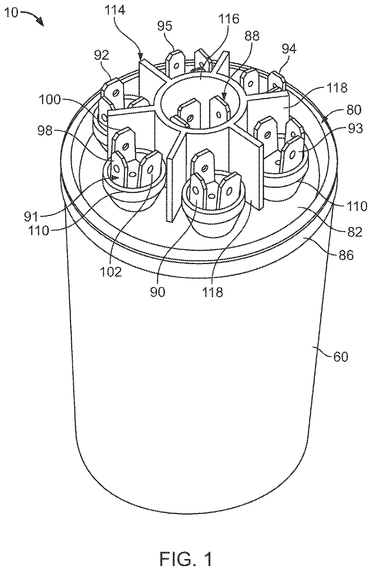 Capacitor with multiple elements for multiple replacement applications