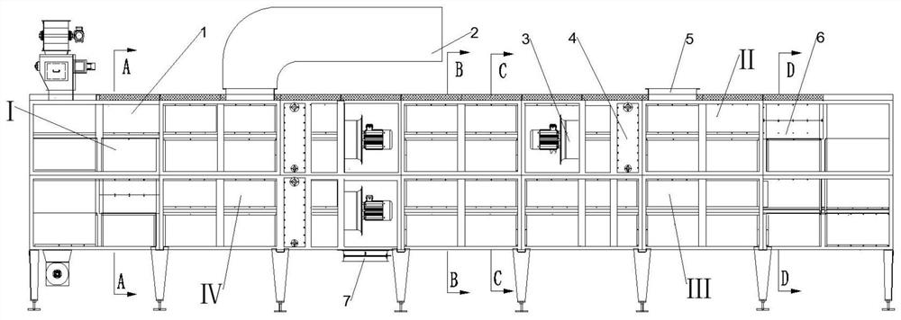 Expanded feed belt drying machine and airflow path arrangement method