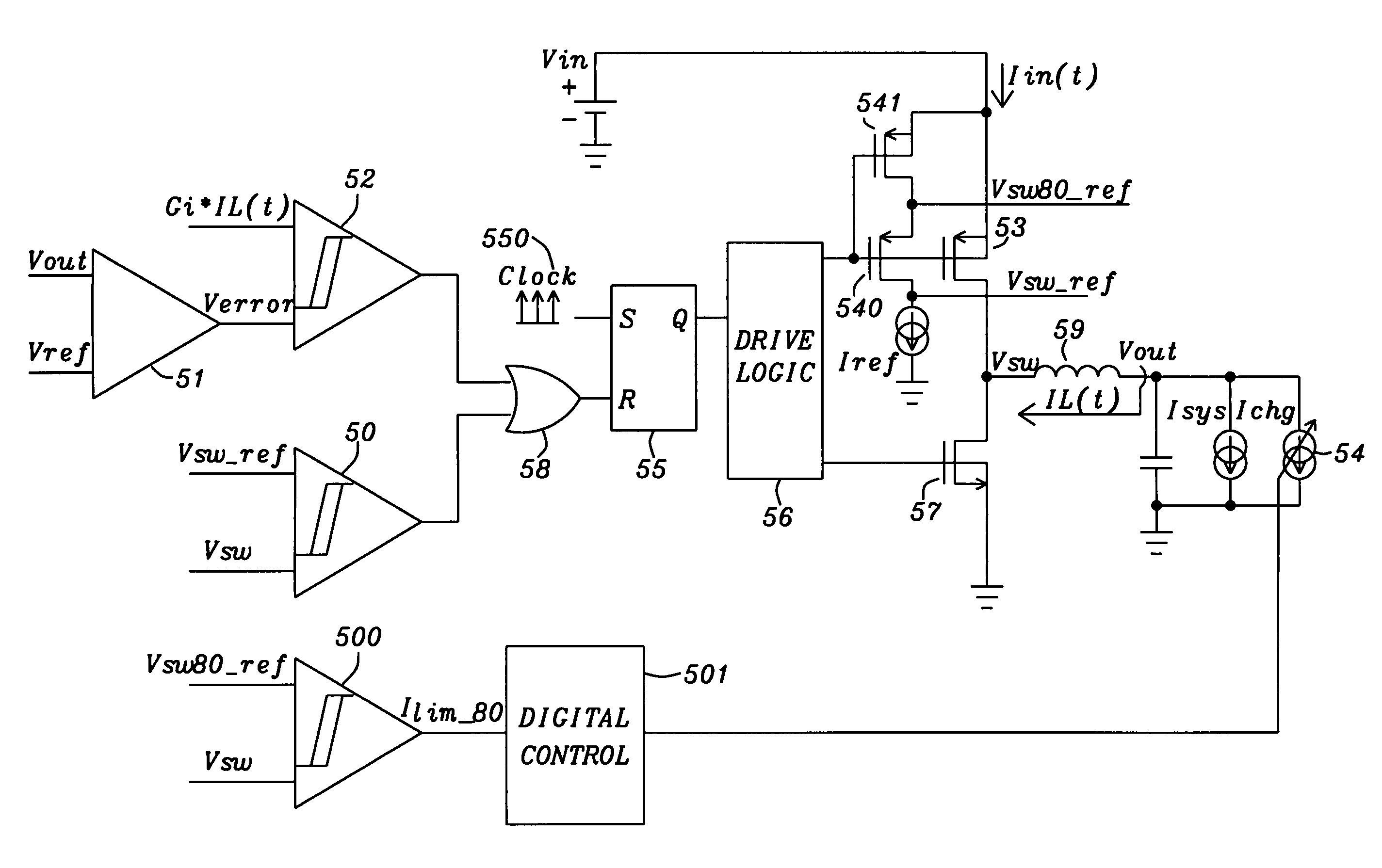 Charge current reduction for current limited switched power supply