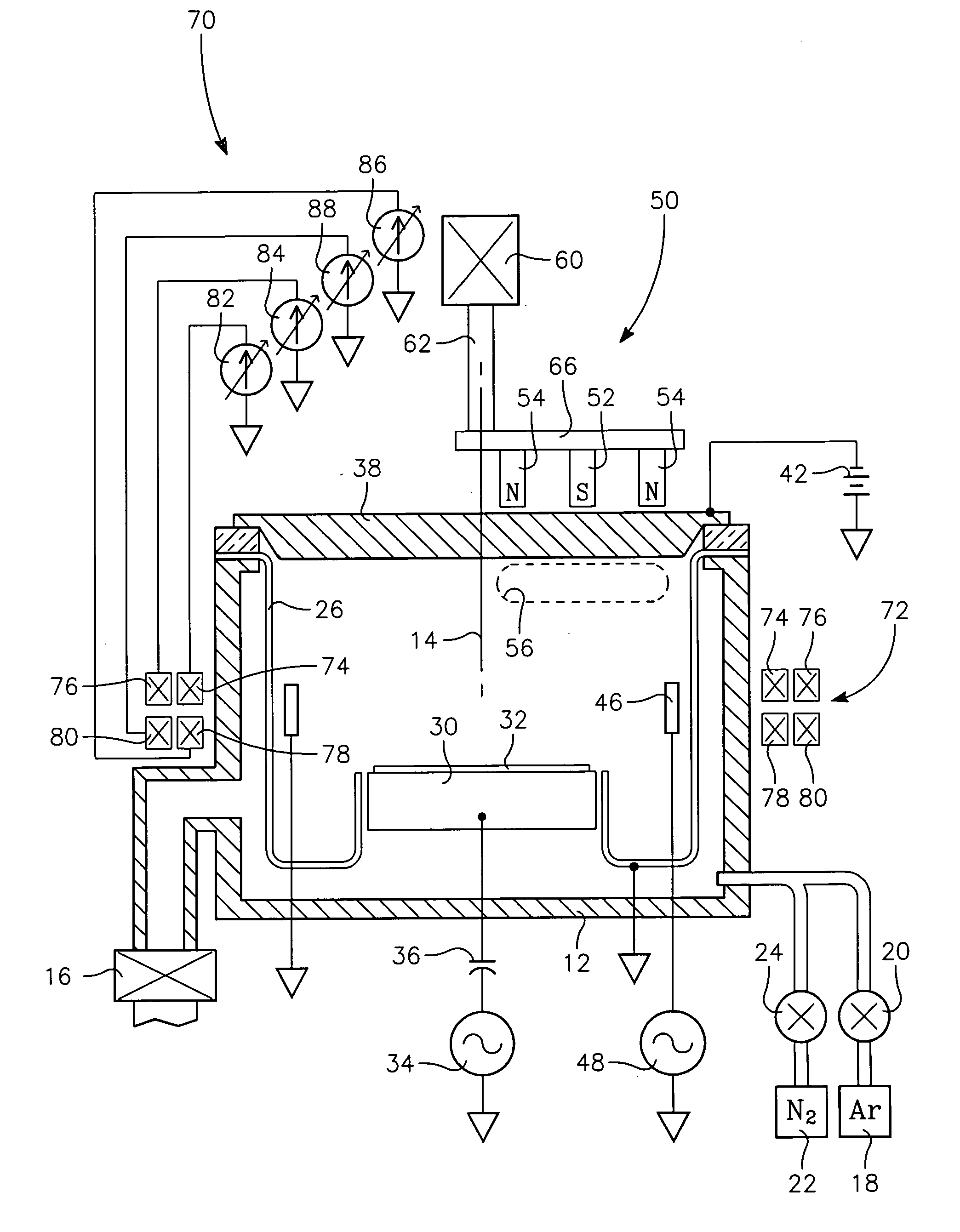 Variable quadruple electromagnet array in plasma processing