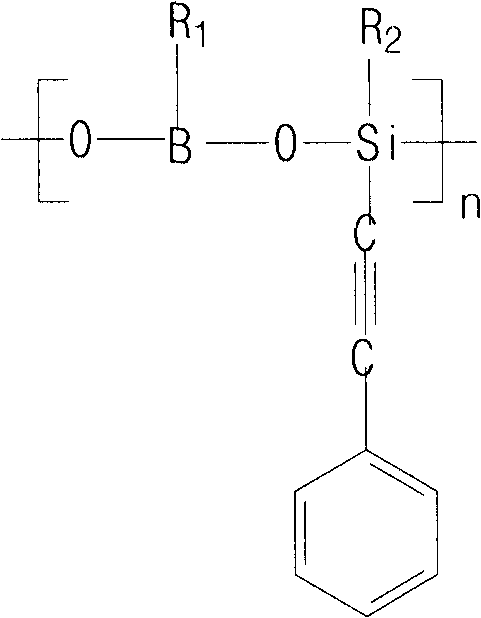 Polyphenylacetylene silicon oxide borane and preparation method thereof