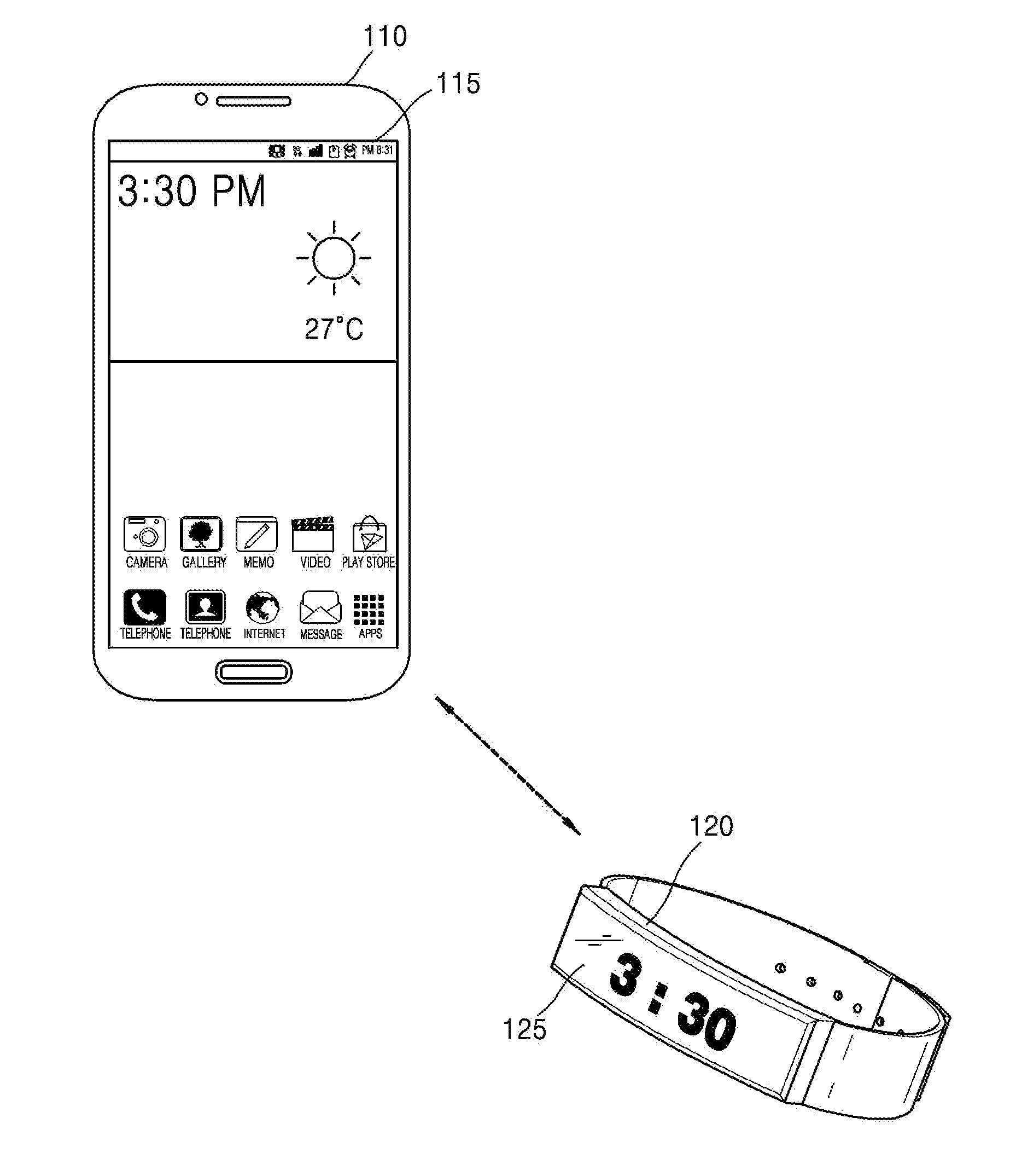 Wearable device, master device operating with the wearable device, and control method for wearable device