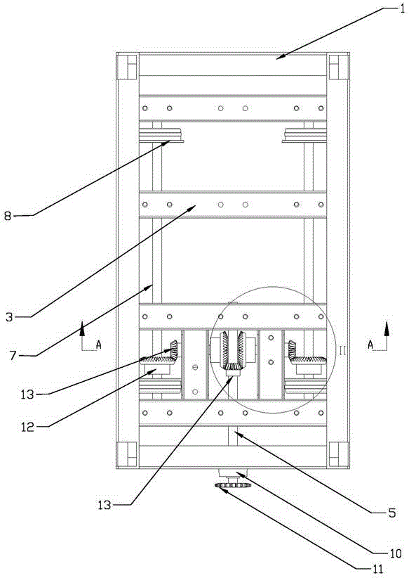 Movable frame base driven by bevel gears