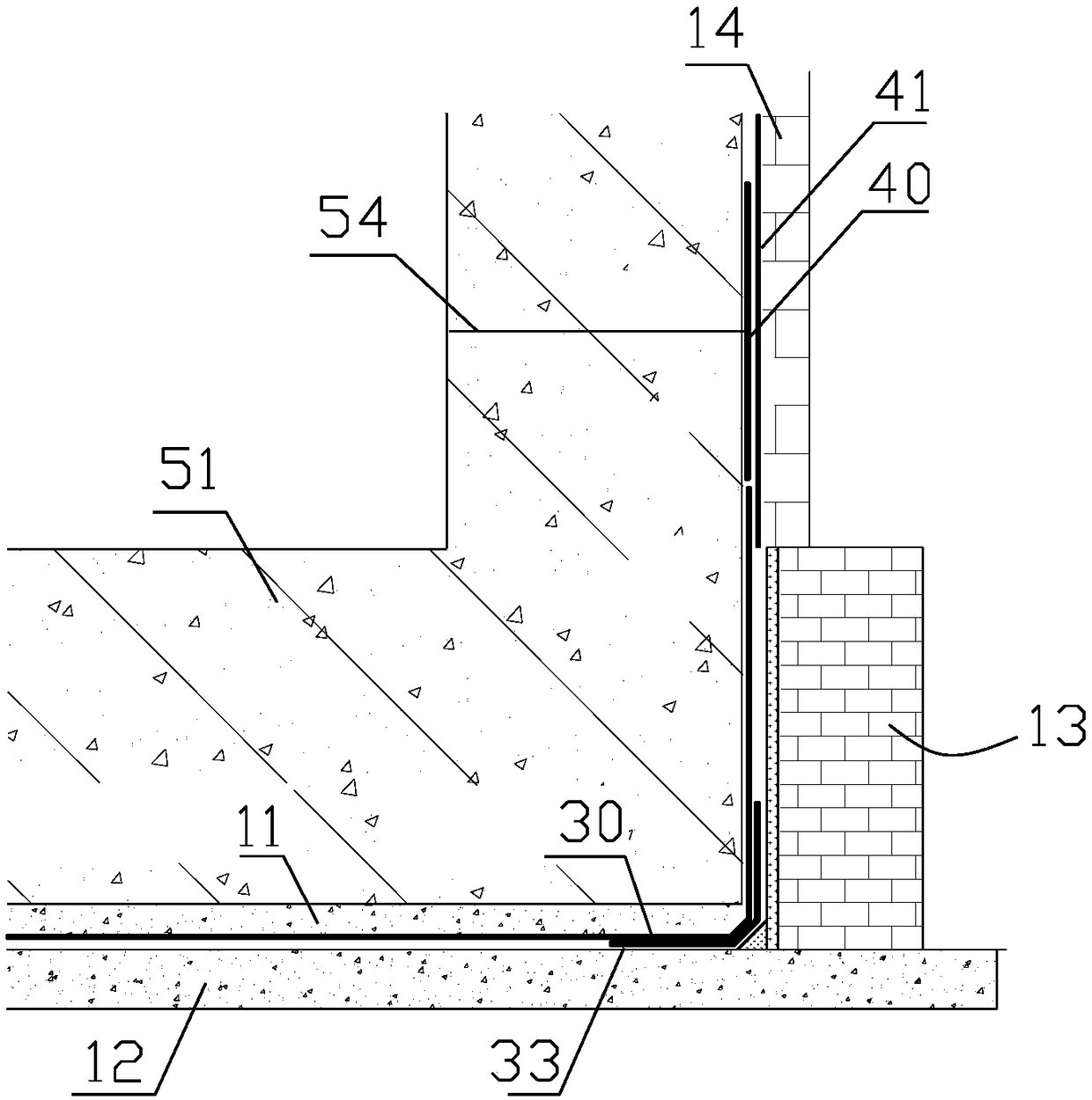 Bottom plate waterproof node for underground pipe gallery