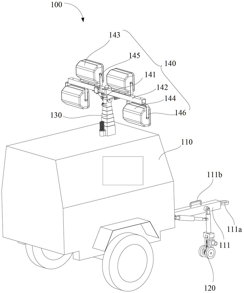 Mobile lighting tower based on spur gear transmission