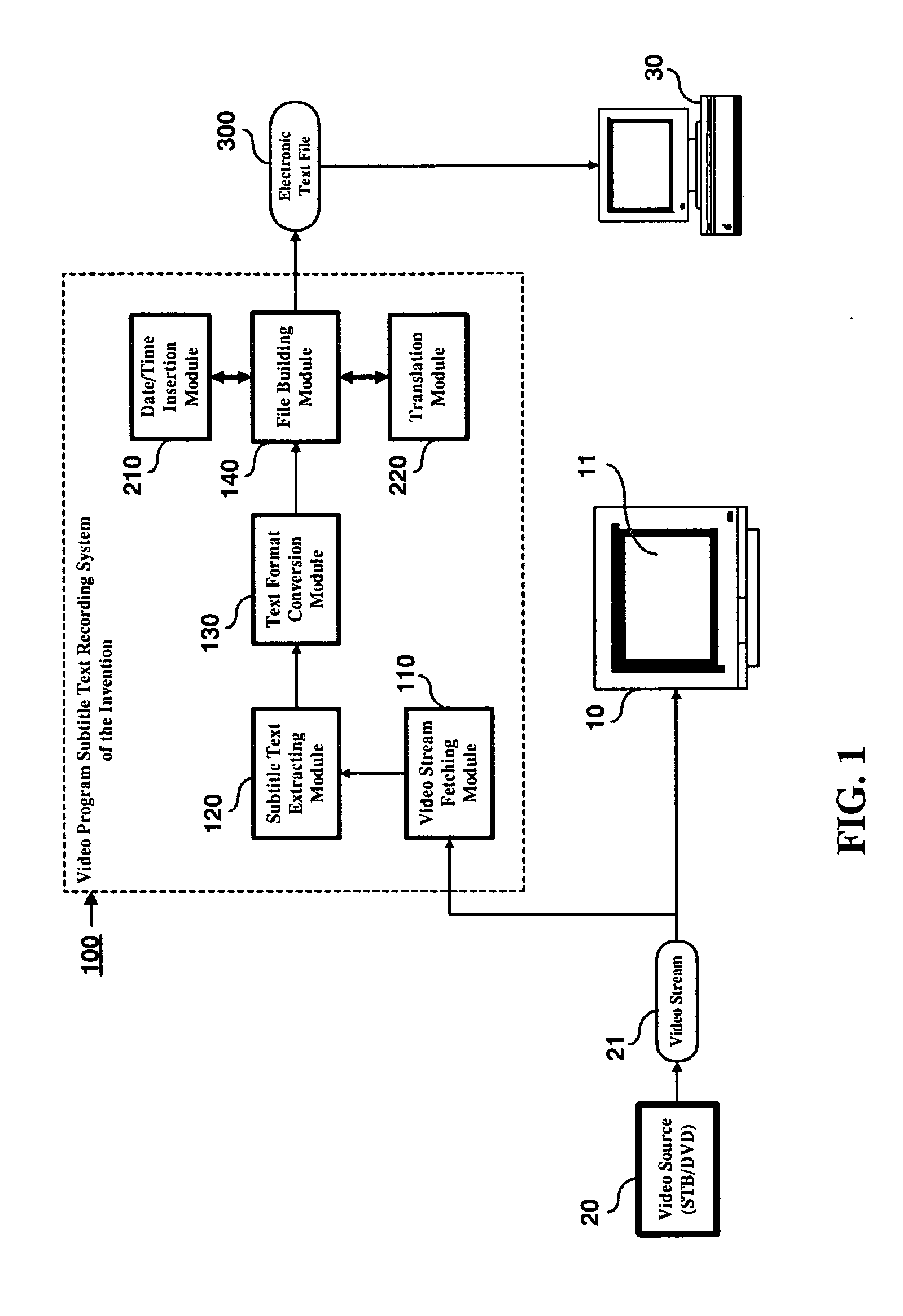 Video program subtitle tex recording method and system