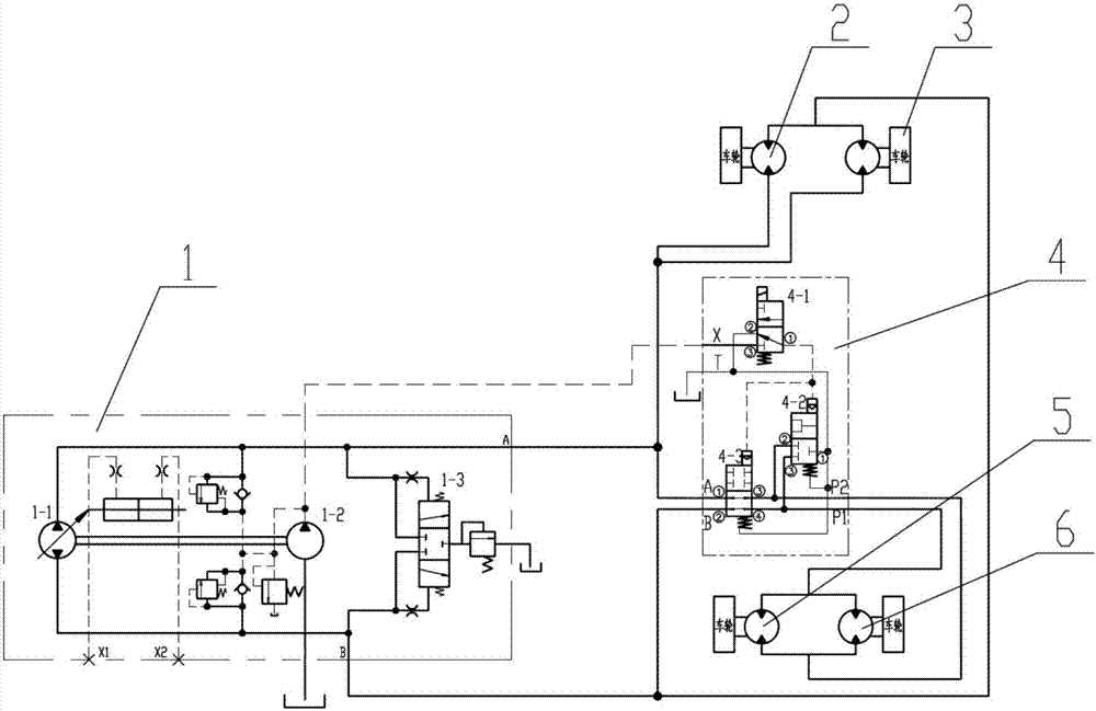 A full hydraulic drive road sweeper walking high and low speed switching device