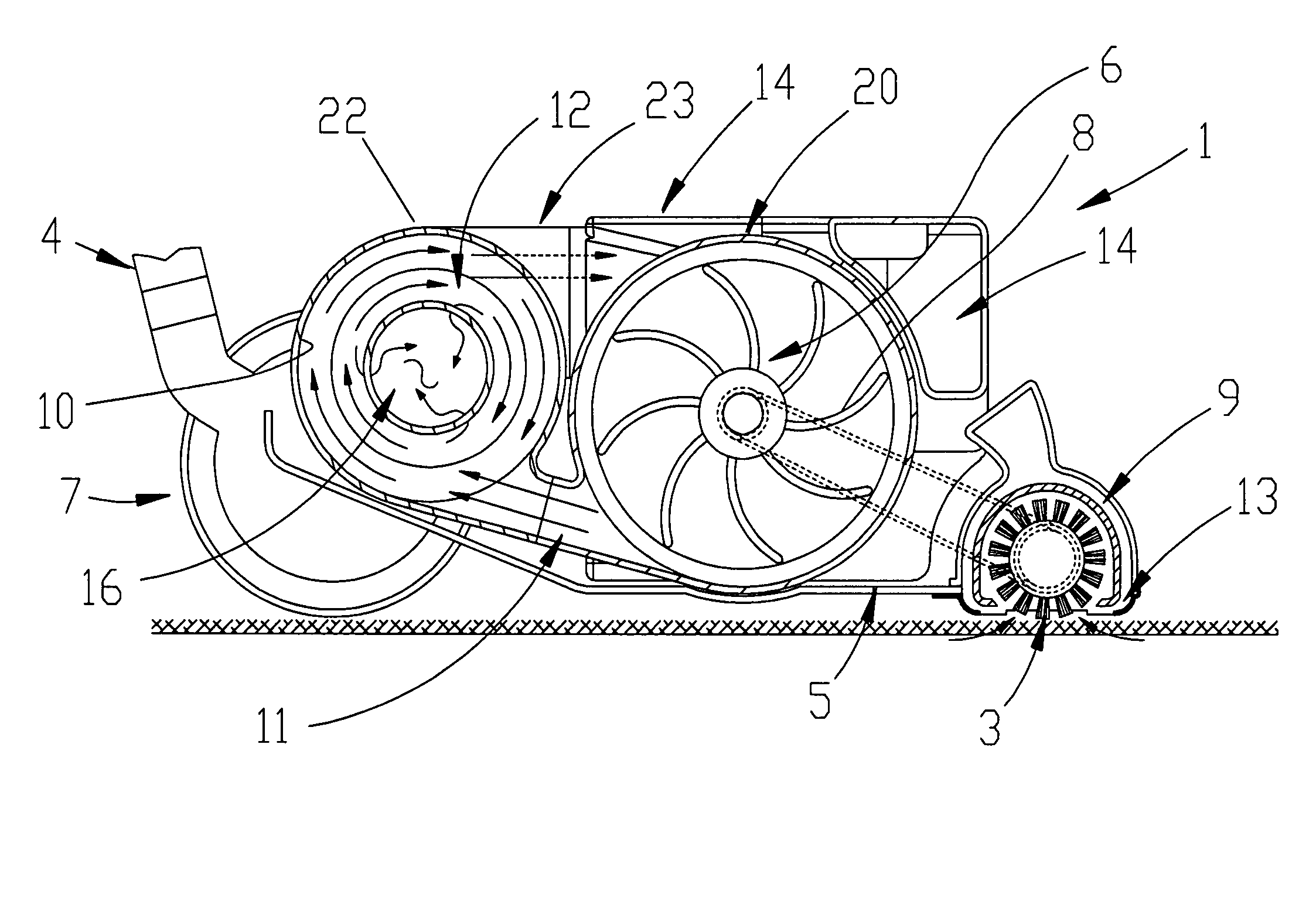 Centrifugal dirt separation configurations for household-type and shop-type vacuum cleaners