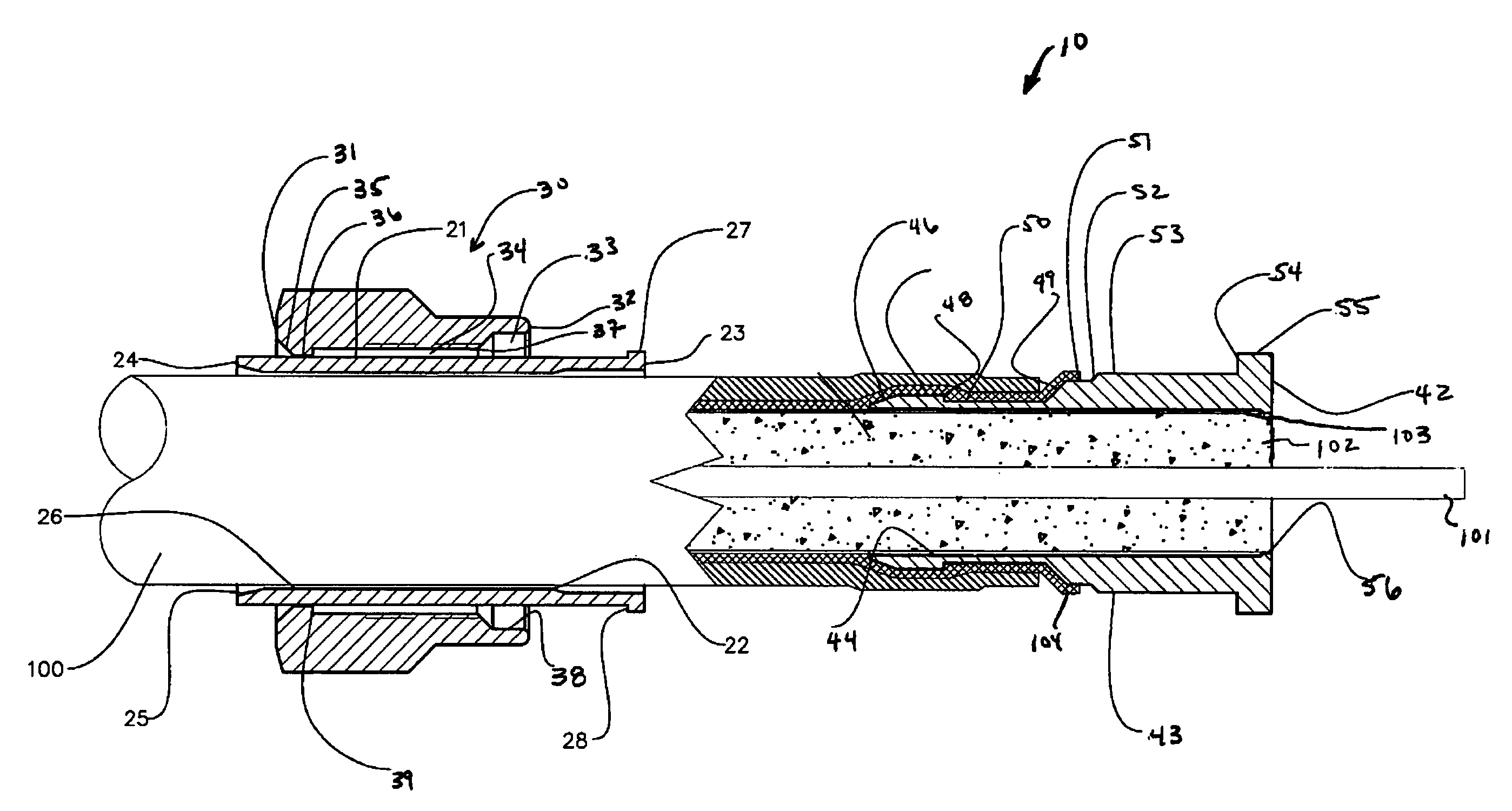 Coaxial connector and coaxial cable connector assembly and related method