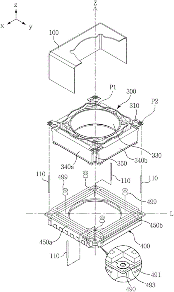 Camera module with support means