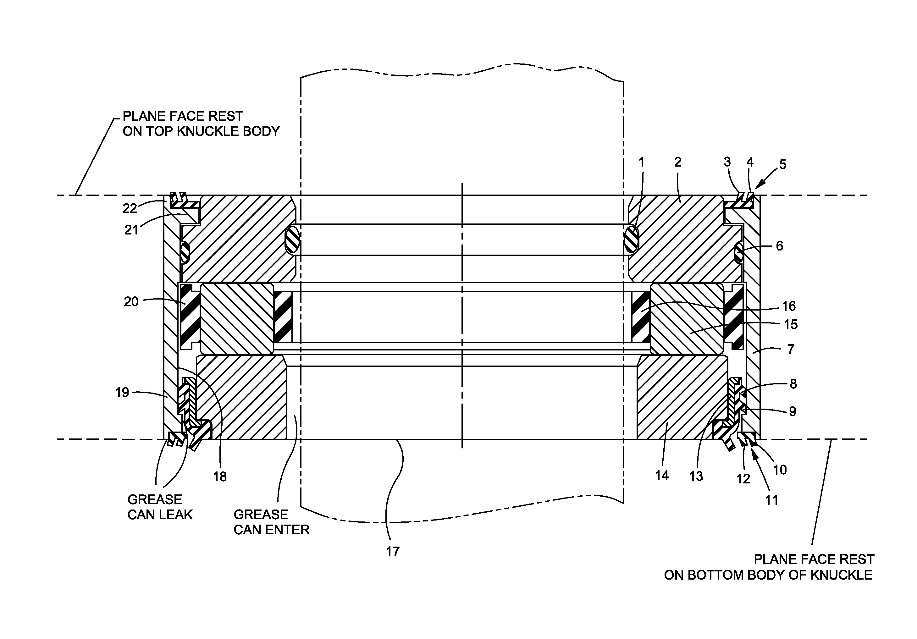 Sealing assembly in a thrust bearing king pin application