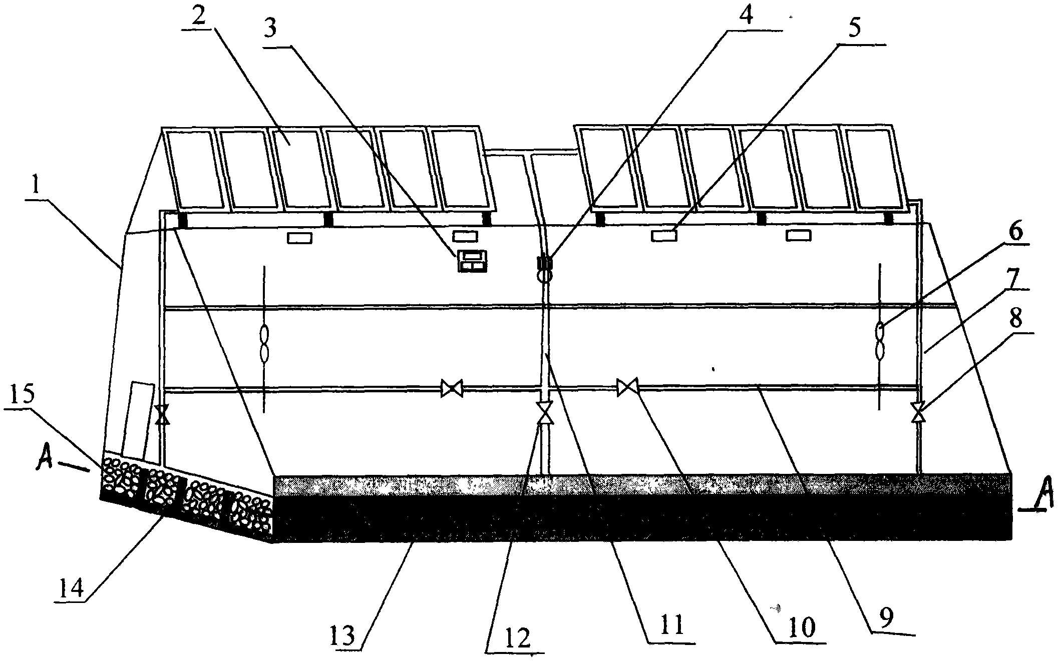 Greenhouse heat-storage type solar hot-wind drying device for grains