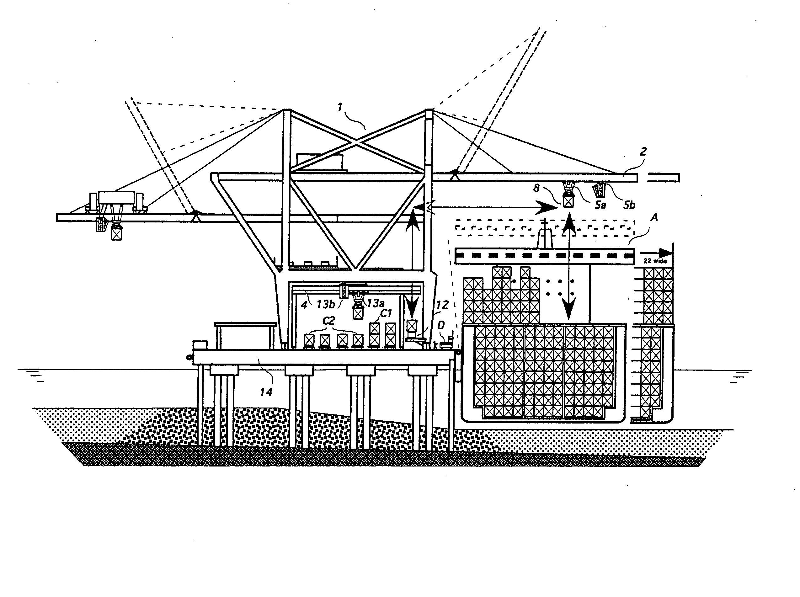 Container crane apparatus and method for container security screening during direct transshipment between transportation modes