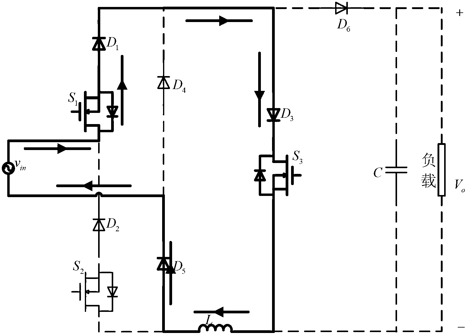 Bridgeless PFC converter working in Buck mode or Buck-Boost mode