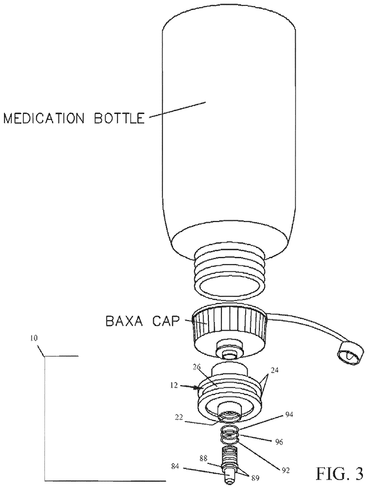 Push-pull medication container adapter cap for enteral syringe filling systems