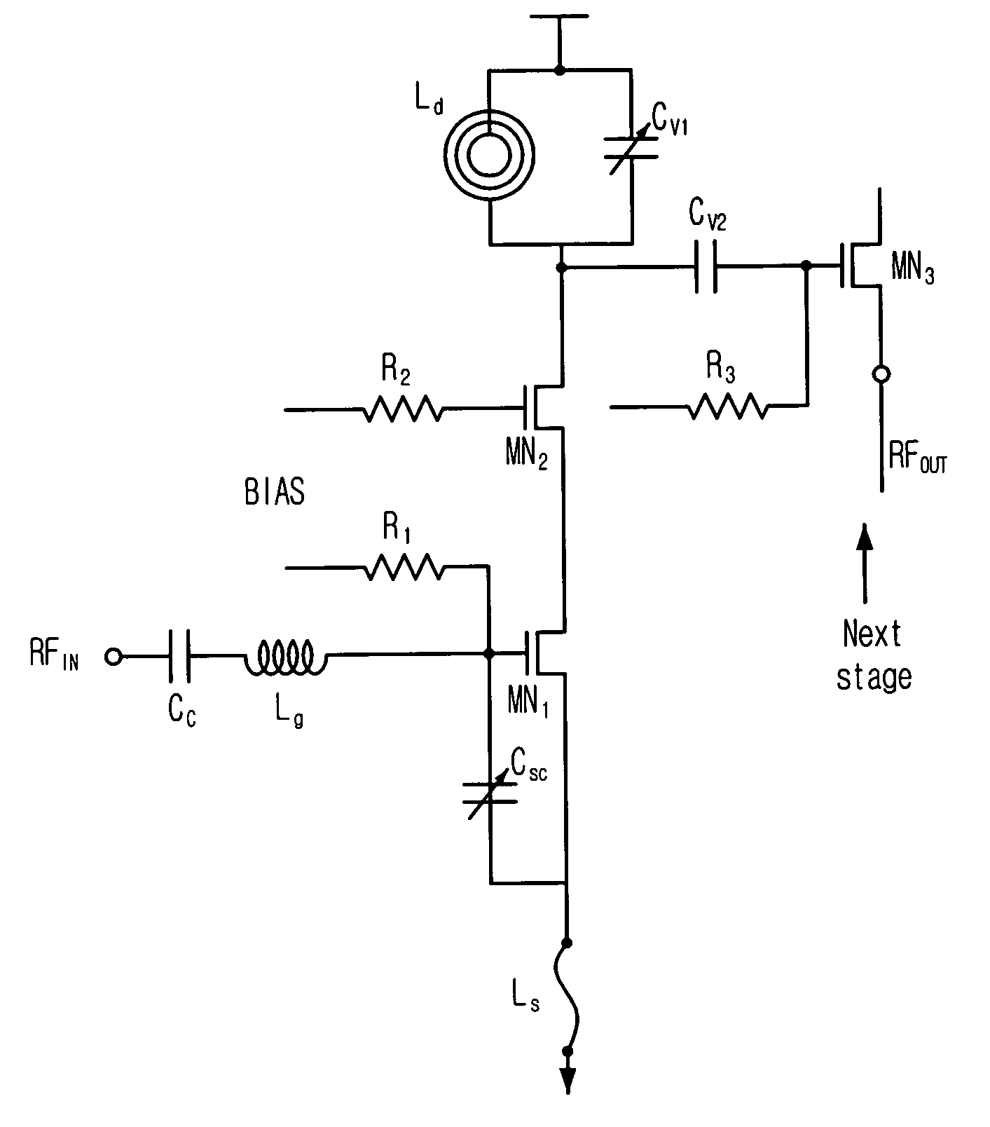 Low noise amplifier for wideband tunable matching