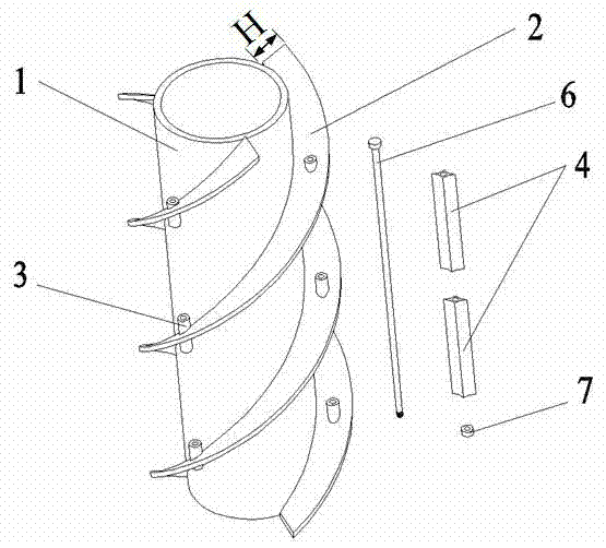 Device and method for inhibiting vortex-induced vibration of spiral strake with rotating blade