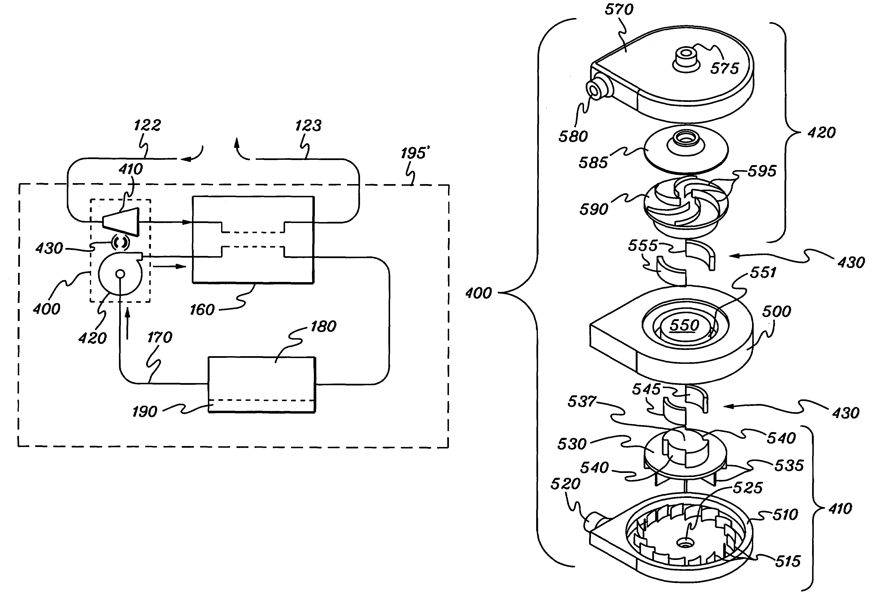 Cooling apparatus for an electronics subsystem employing a coolant flow drive apparatus between coolant flow paths