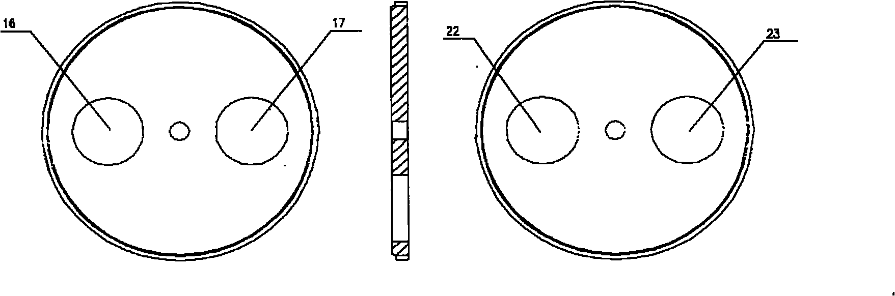 Time-sharing switching three-position four-way valve