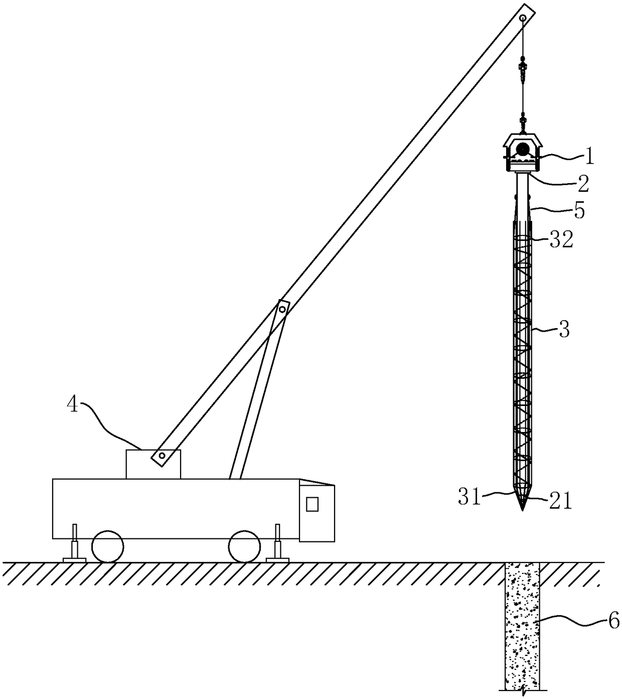 A method for efficiently inserting vibrating pipes into cast-in-place piles after long helical drilling