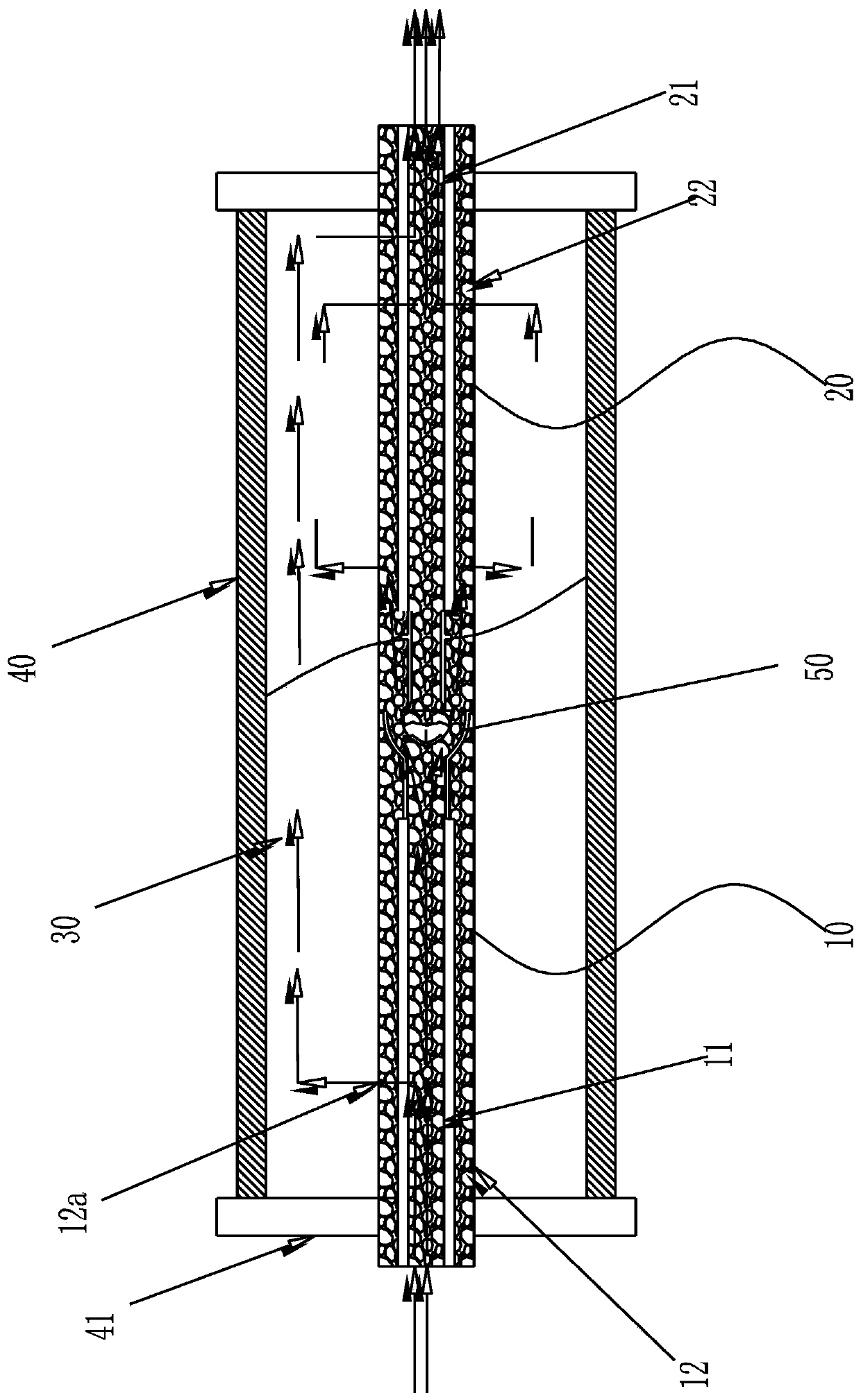 Flow direction distributing device and drawing method for forward osmosis draw solution