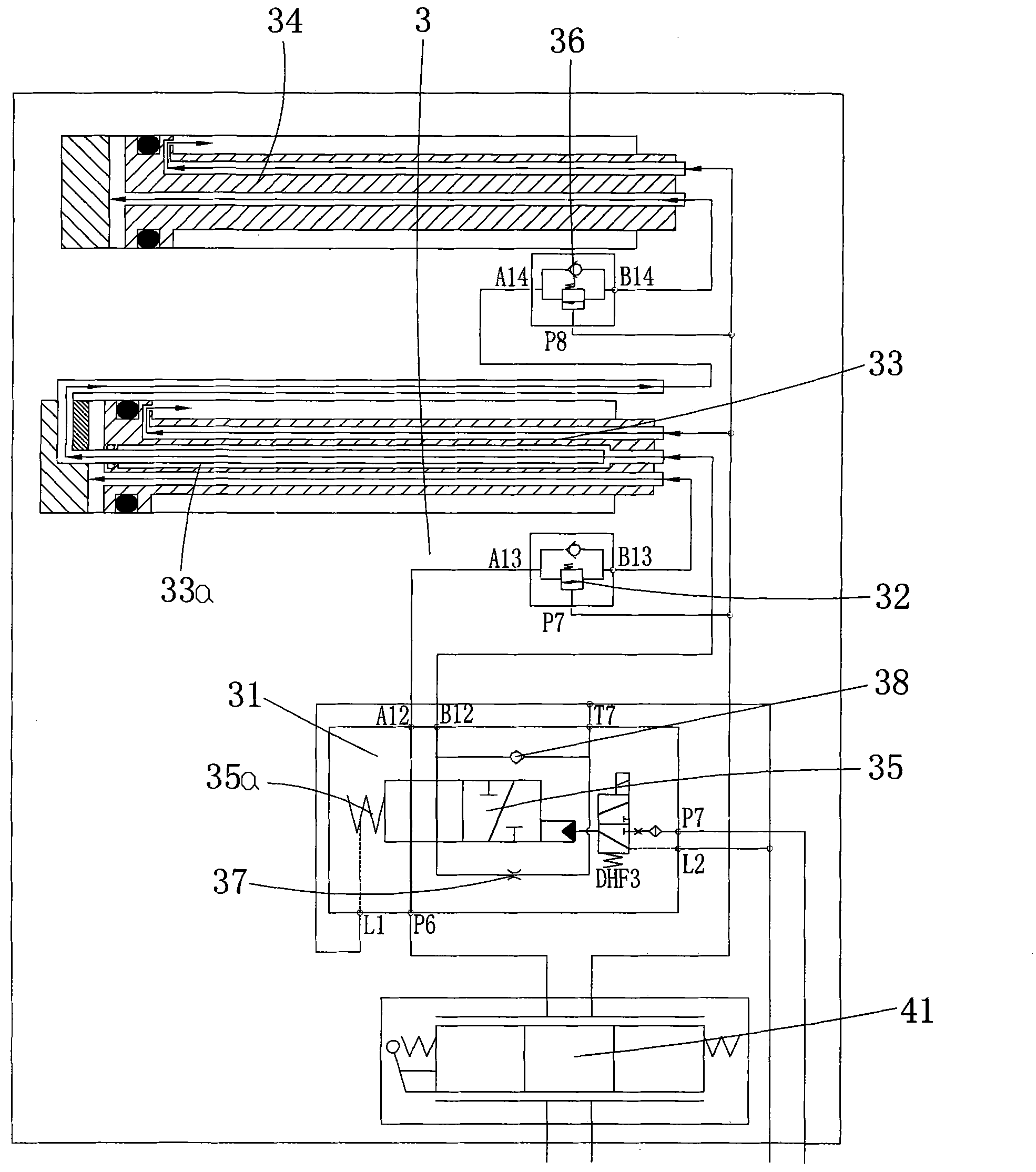 Hydraulic system of mechanically operated triple pump