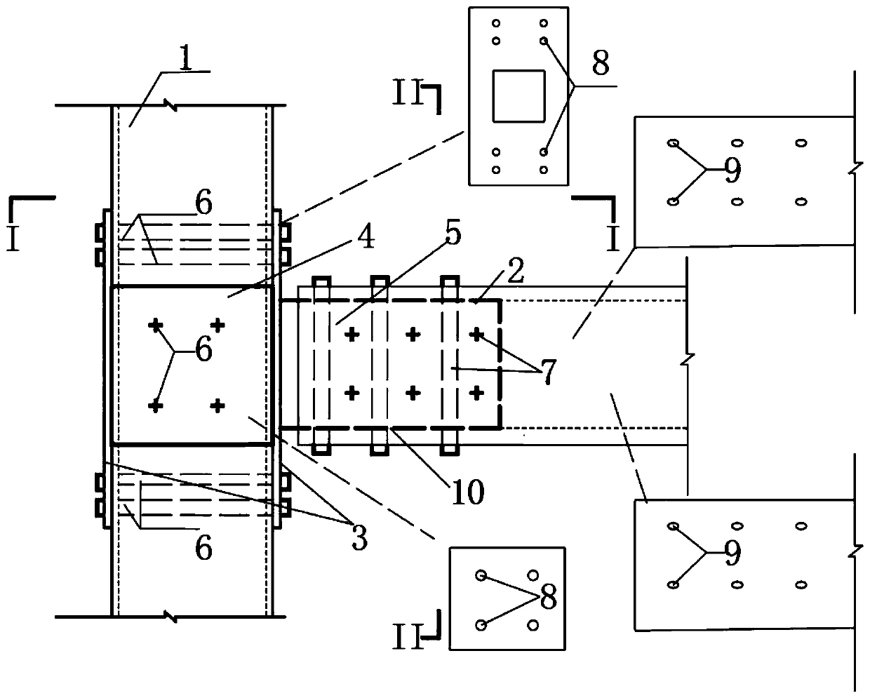 Reaming bonded reinforced casing type FRP structure beam-column node