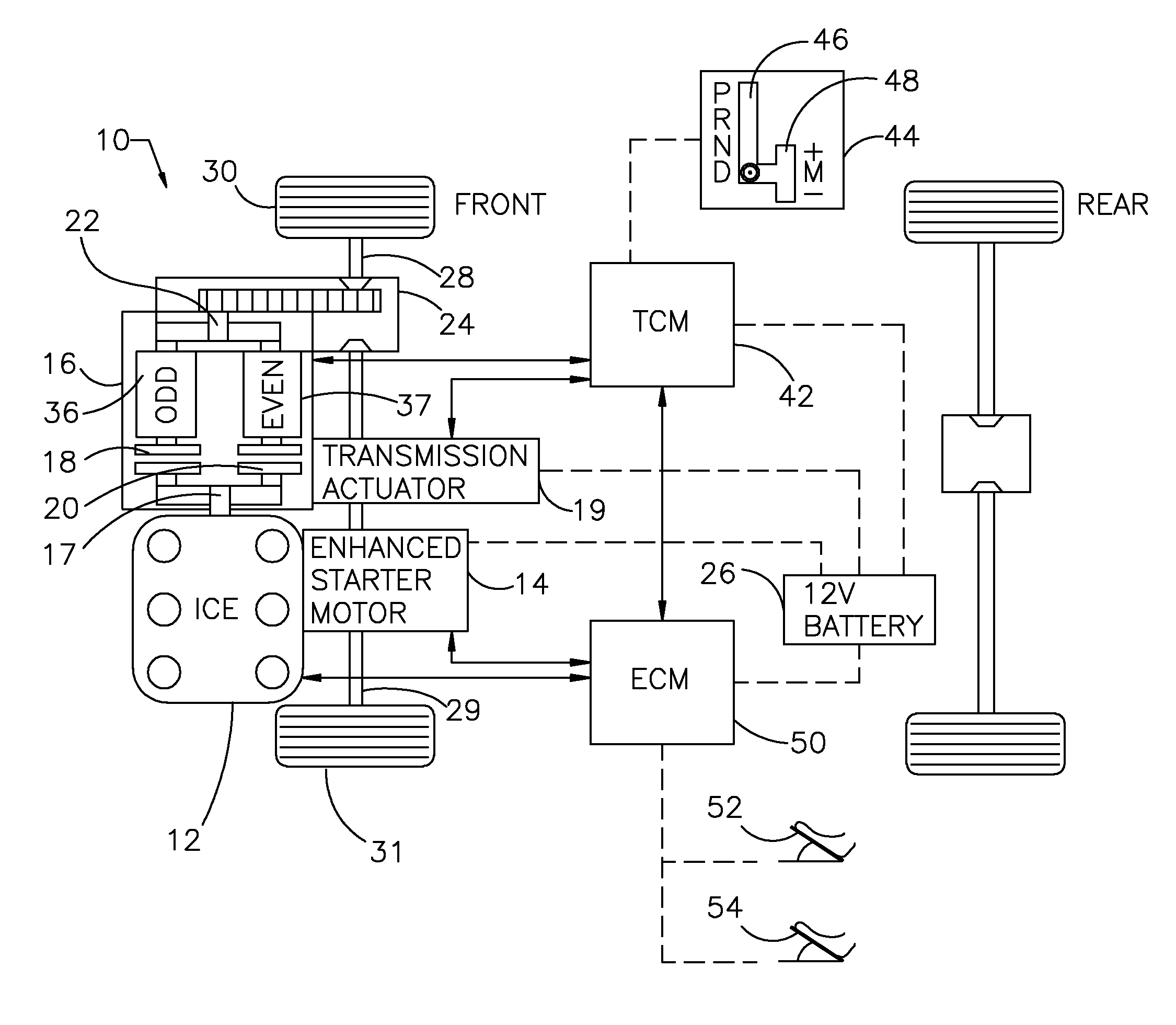 Control of a dry, dual-clutch transmission during an engine restart of a hybrid electric vehicle