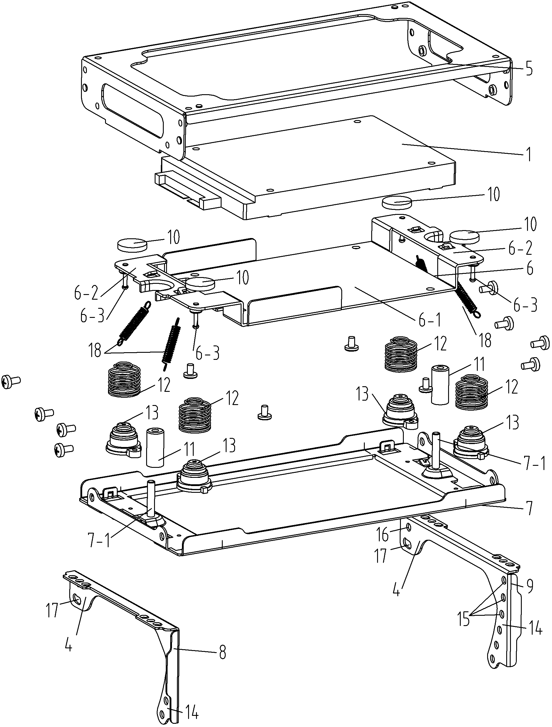 Hard disk shock absorber of on-board computer system