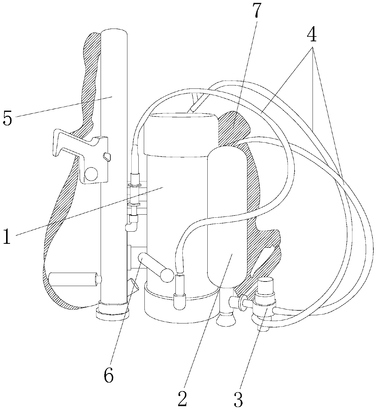 Autonomous 90-degree rotary hanging backpack type mist spray fire fighting apparatus