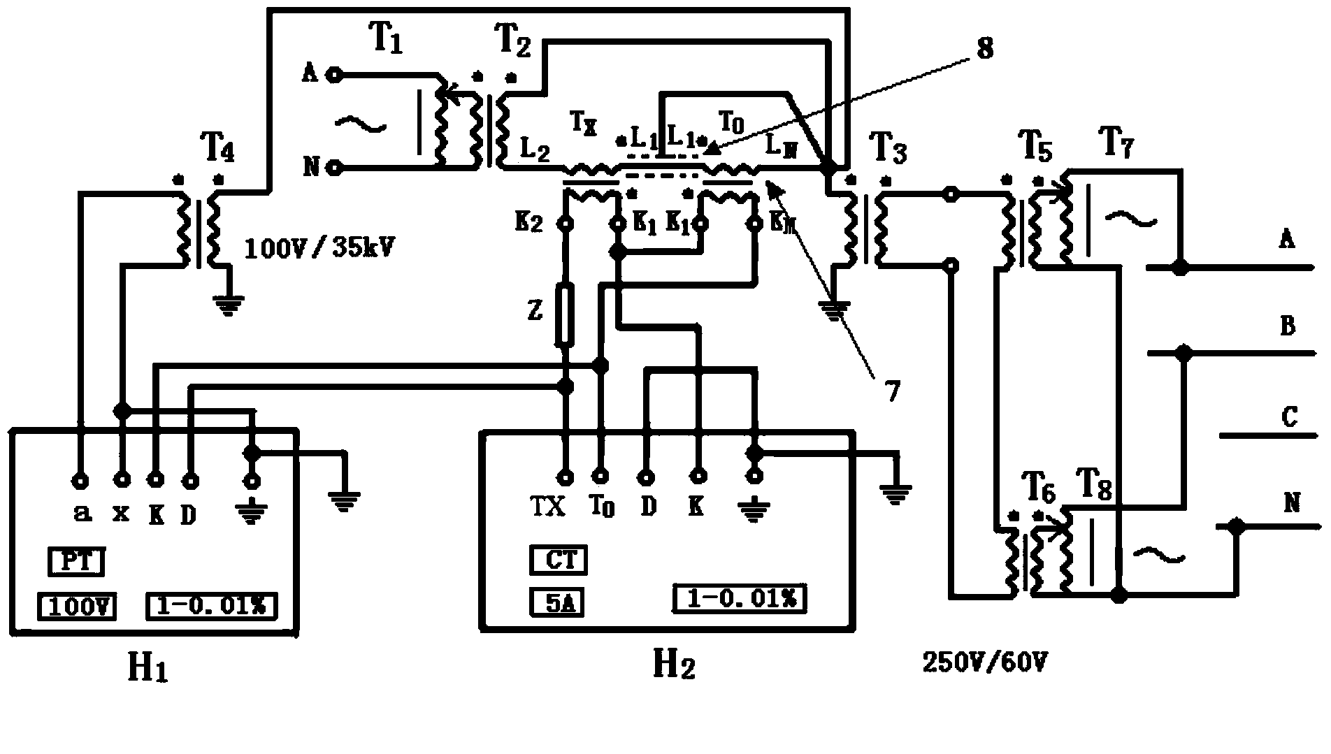 Precise high-voltage current mutual inductor and error testing system and method thereof