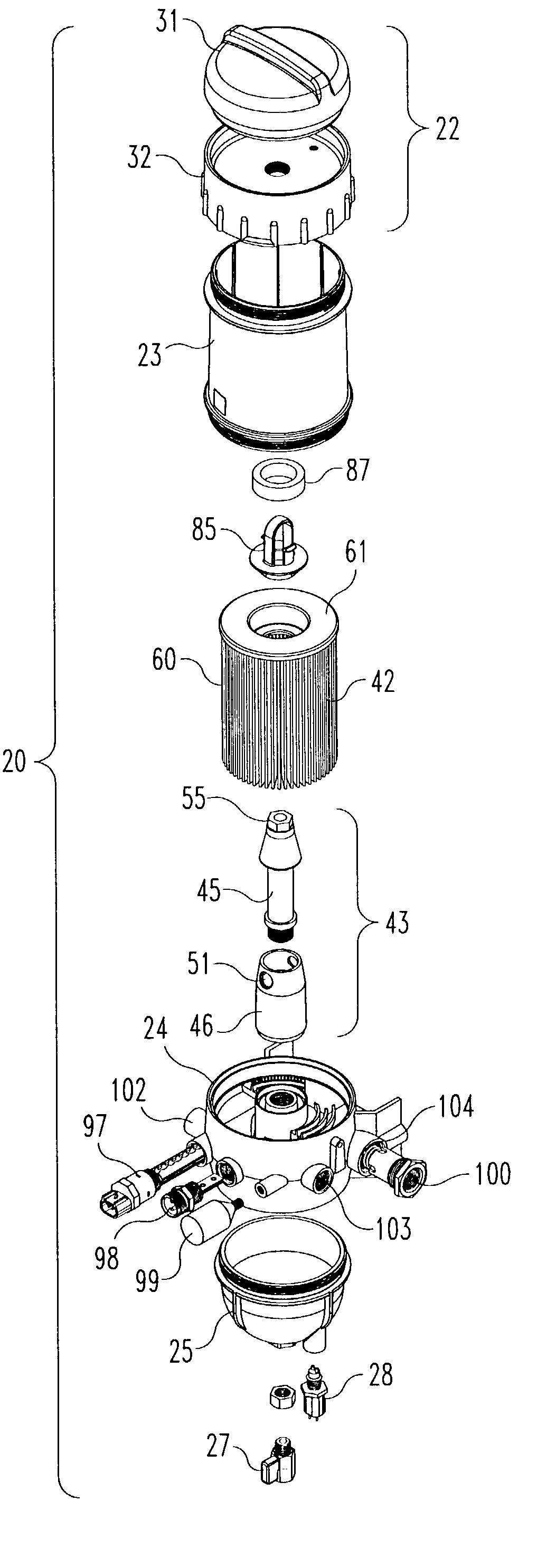 Fuel-water separator unit with parallel flow