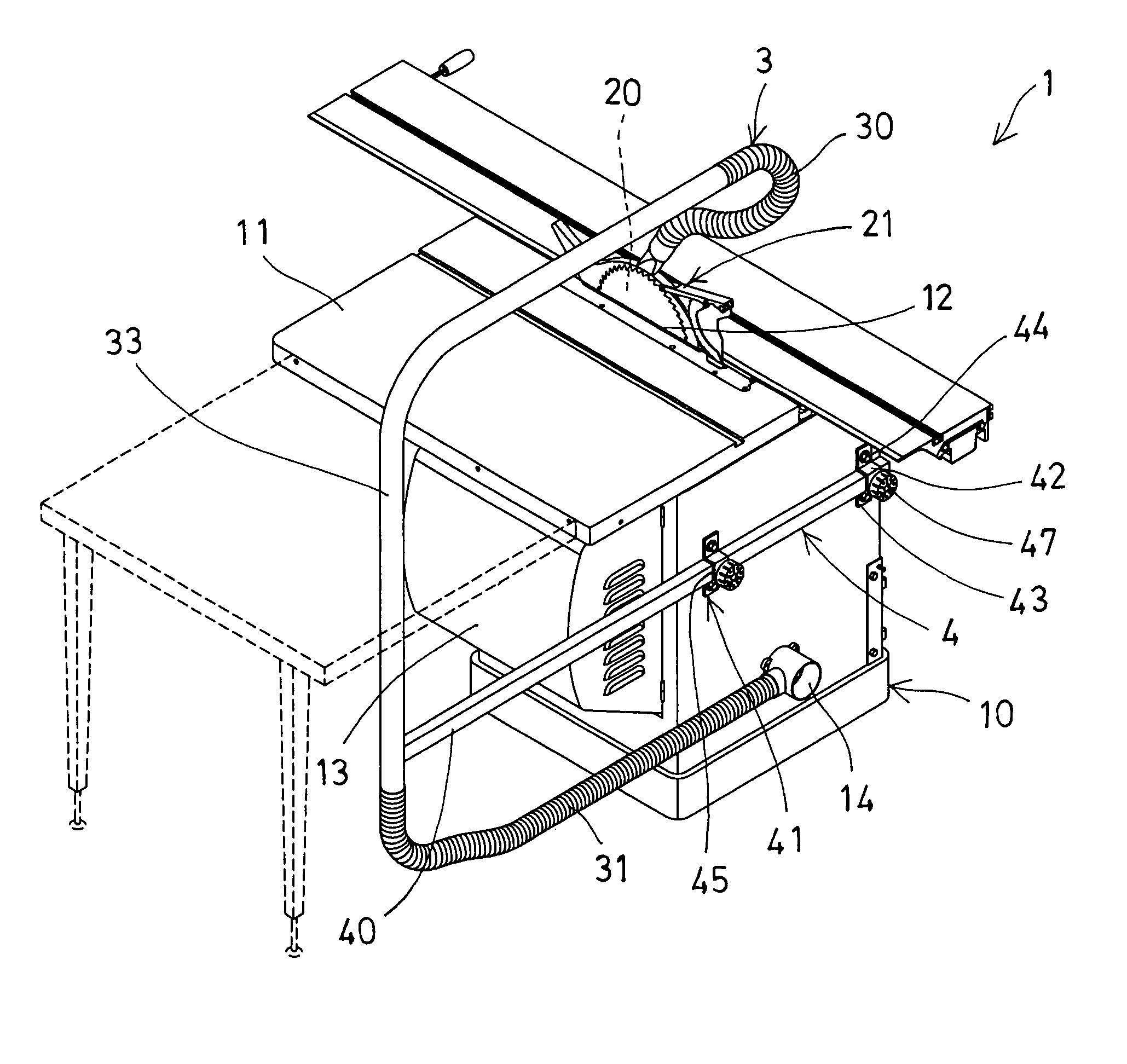 Work table having adjustable hose support