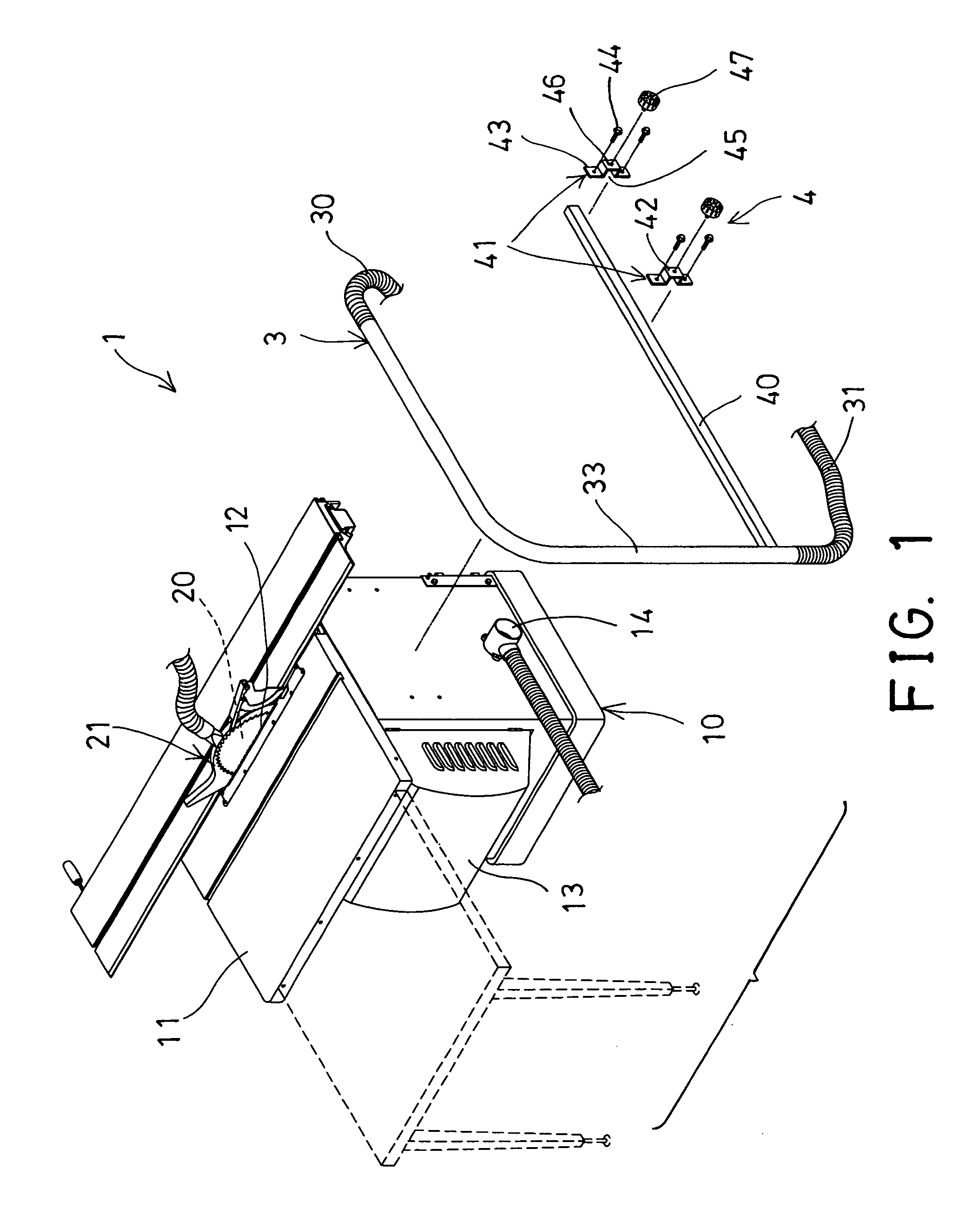 Work table having adjustable hose support