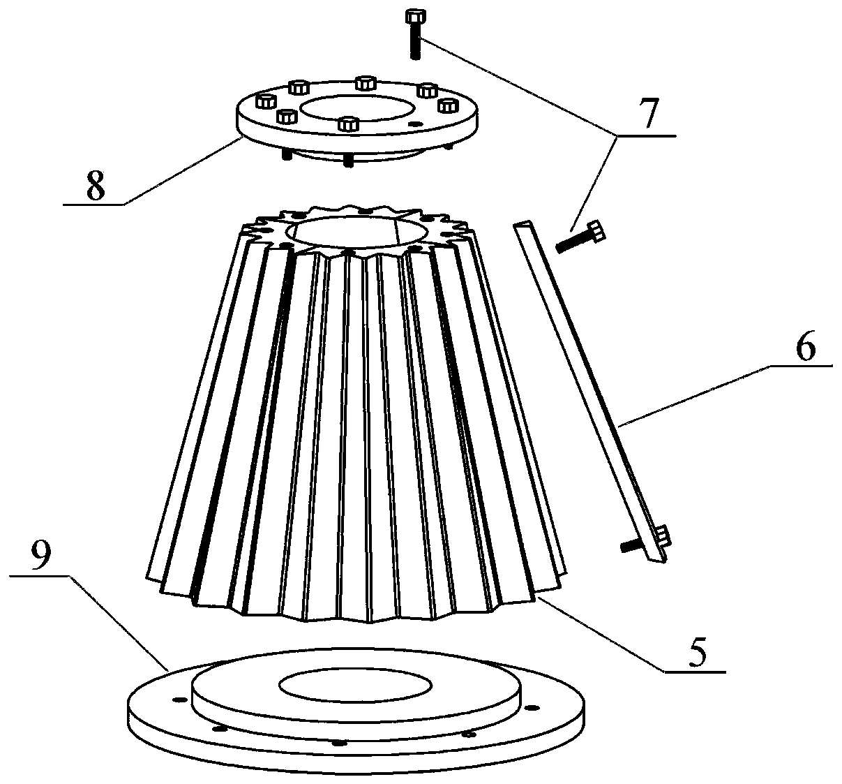 A foam-corrugated composite lattice metal sandwich cone shell and its preparation method