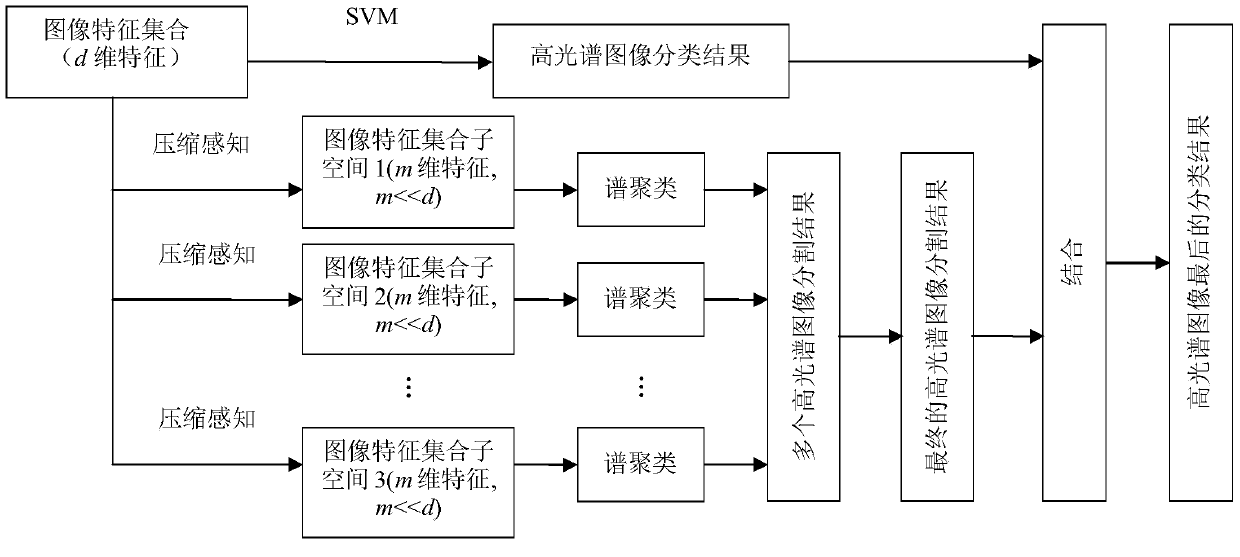 Hyperspectral image classification method based on compression spectrum clustering integration