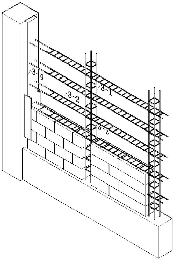 A flexible connection structure and construction method of block filling wall and concrete frame structure