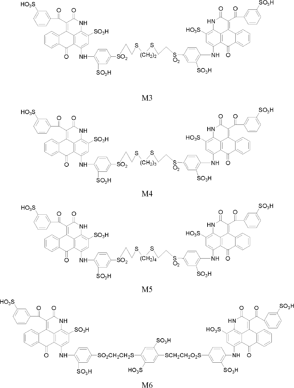 Flexible-chain-contained dikaryotic anthracene pyridine sulfoacid compound or salt thereof, and preparation method and application thereof