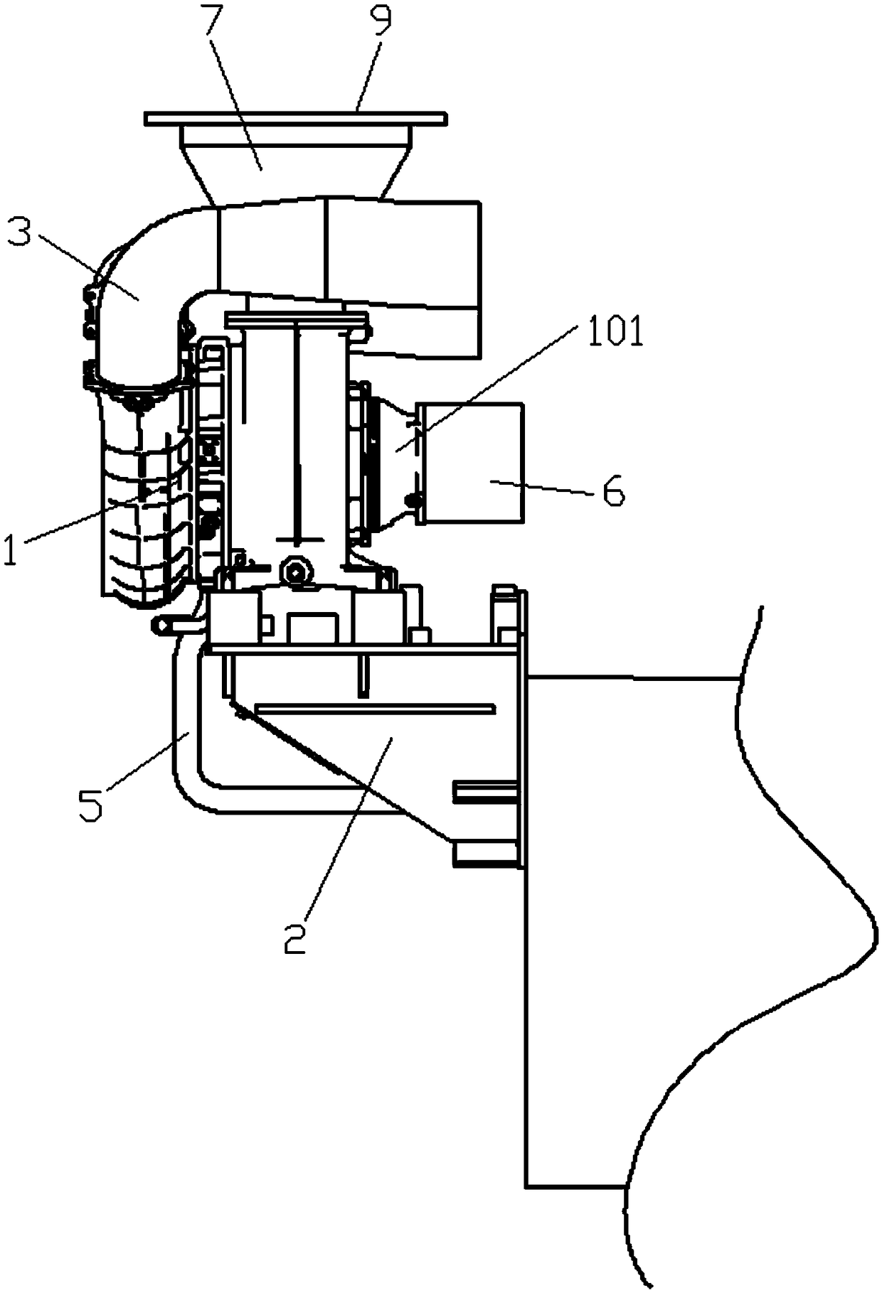 Connecting and mounting structure of diesel engine and matched TPR61 supercharger