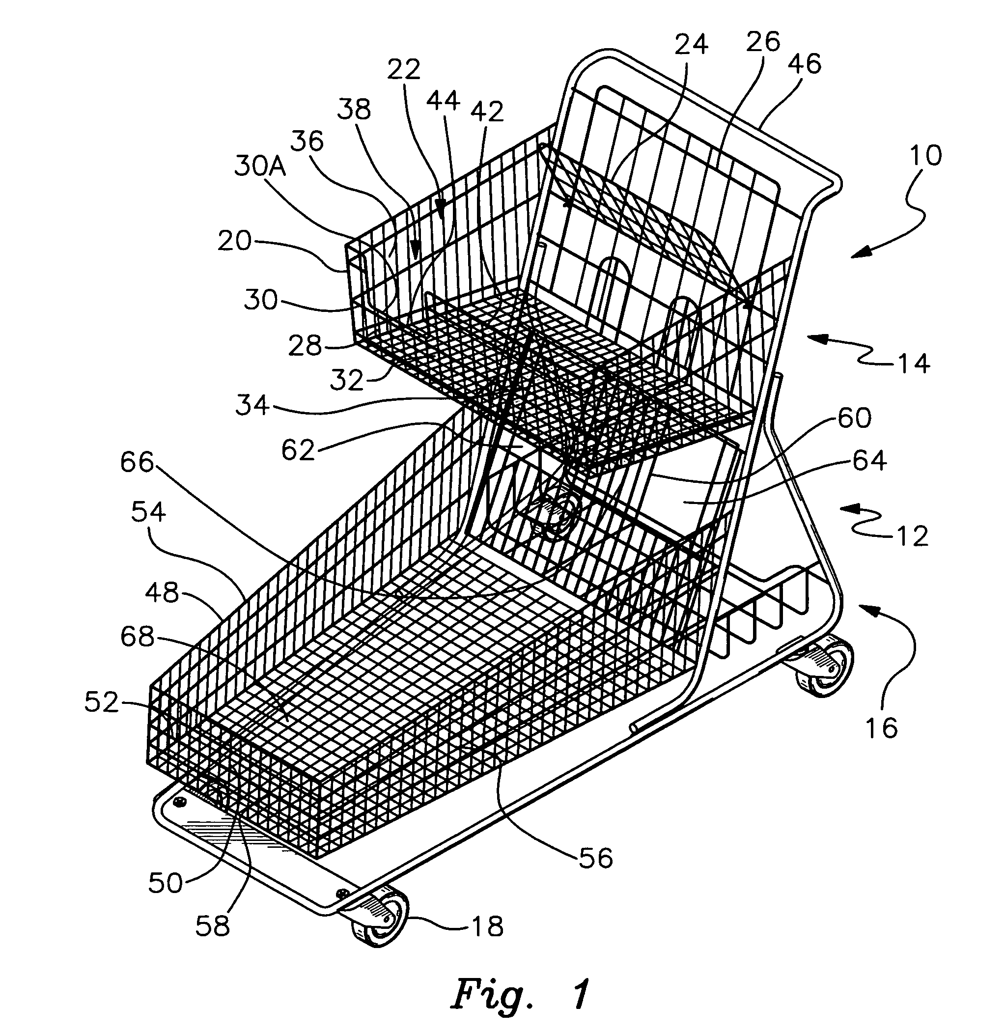 Shopping cart adapted to receive elongated items