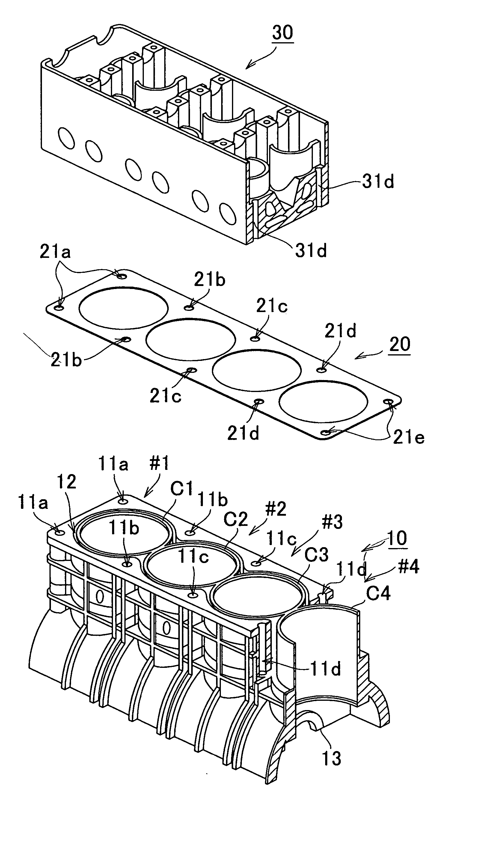 Seal structure for multi-cylinder internal combustion engine