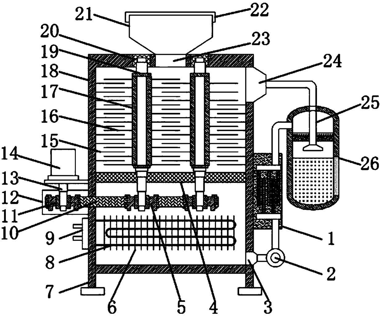 Energy-saving down feather scattering and drying device